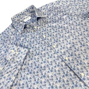 Eton Signature Twill Contemporary Fit Floral Print Dress Shirt Mens 16.5 42 Blue